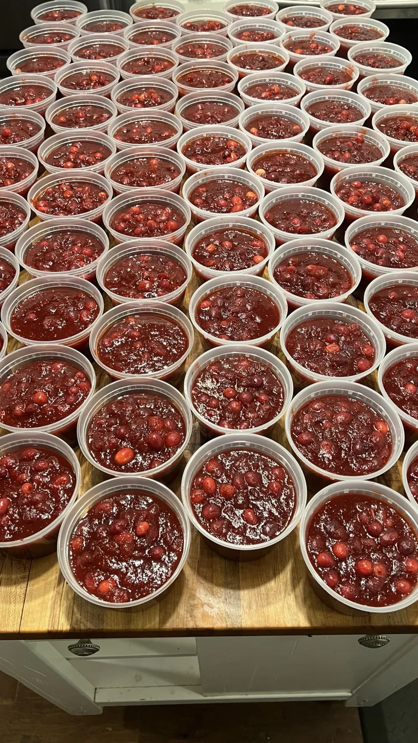 Portioned cranberry sauce