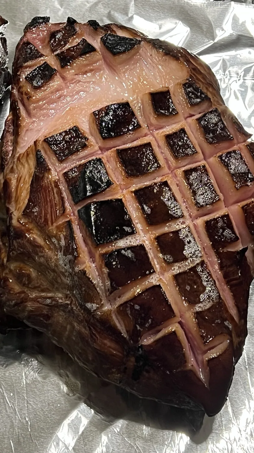 Crosshatched smoked ham